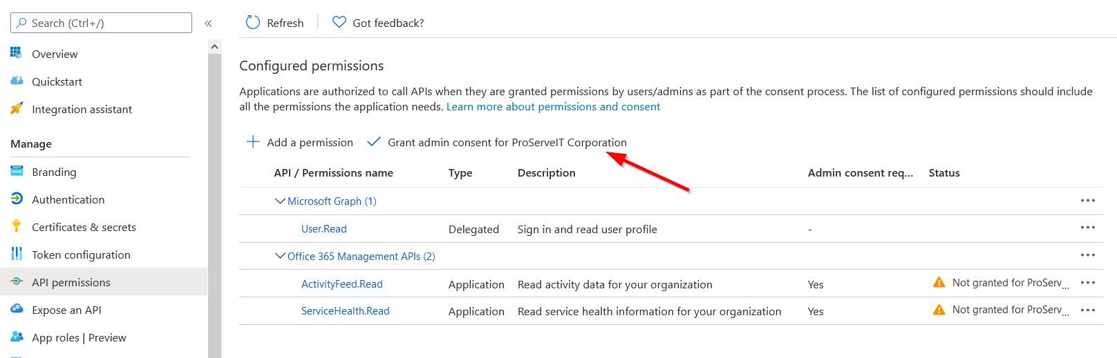 How to grant Consent in Microsoft Azure