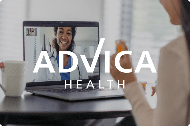 Advica Health Case Study Card: Virtual healthcare consultation between a healthcare professional and patient using a video conferencing platform, representing the modern healthcare technology and digital transformation initiatives highlighted in the Advica Health case study.