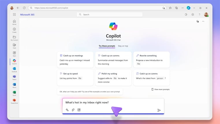 AI-powered Microsoft 365 Copilot capabilities with your work questions. 