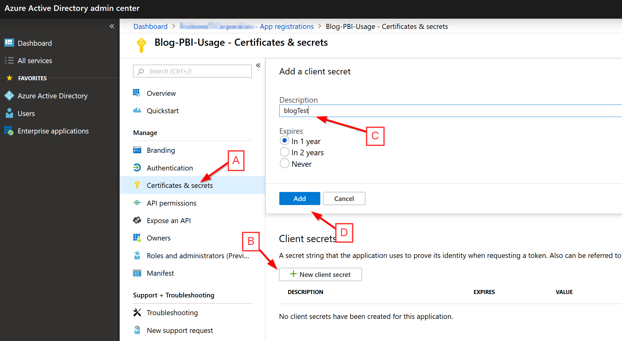 how to Create Client Secret in power bi