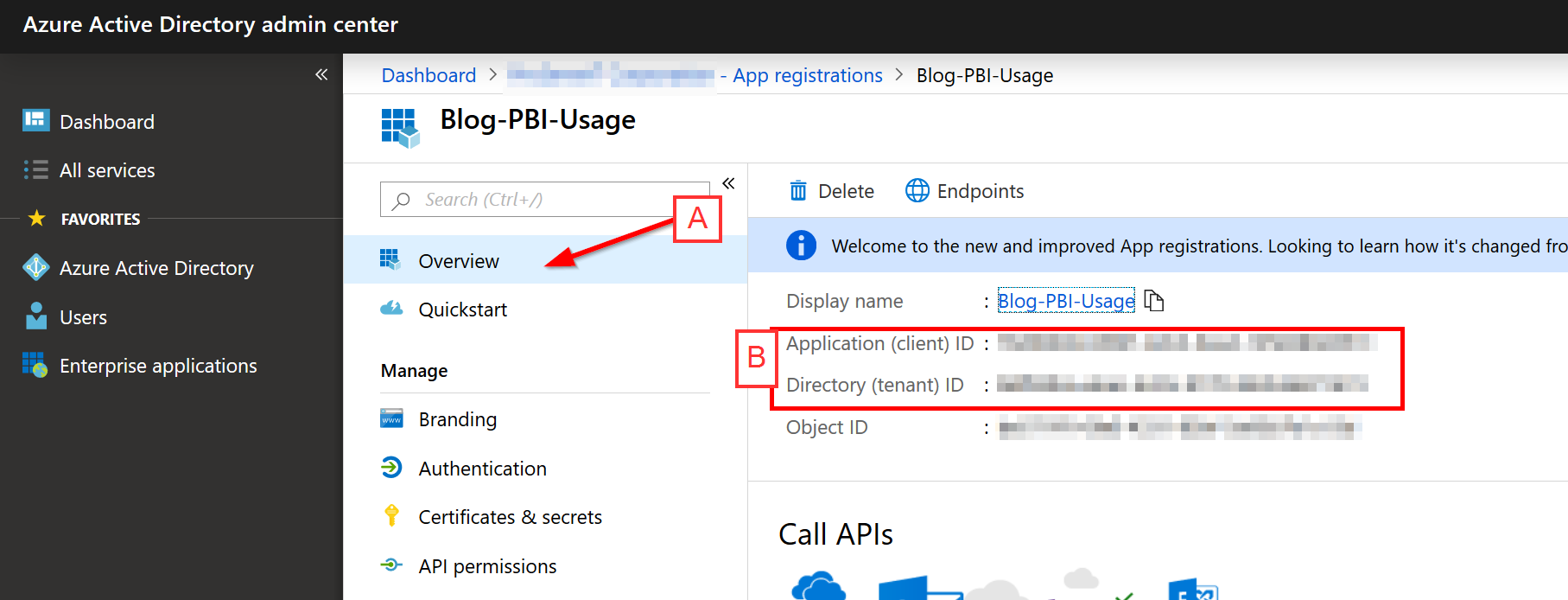 power bi Gather Application ID and Directory