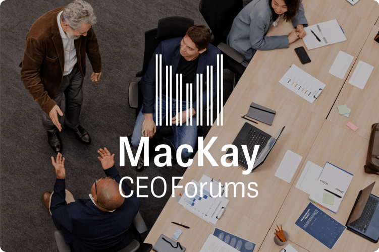 MacKay CEO Forums Case Study Card: Business leaders engaged in a strategic discussion and knowledge-sharing session, reflecting the collaborative executive leadership and technology-enabled outcomes highlighted in the MacKay CEO Forums case study.