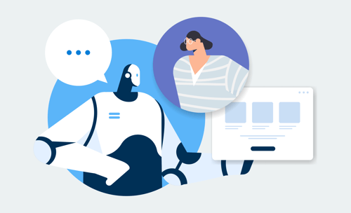 Illustration representing Microsoft 365 E7, showing how AI and Copilot support people in enterprise work and decision-making