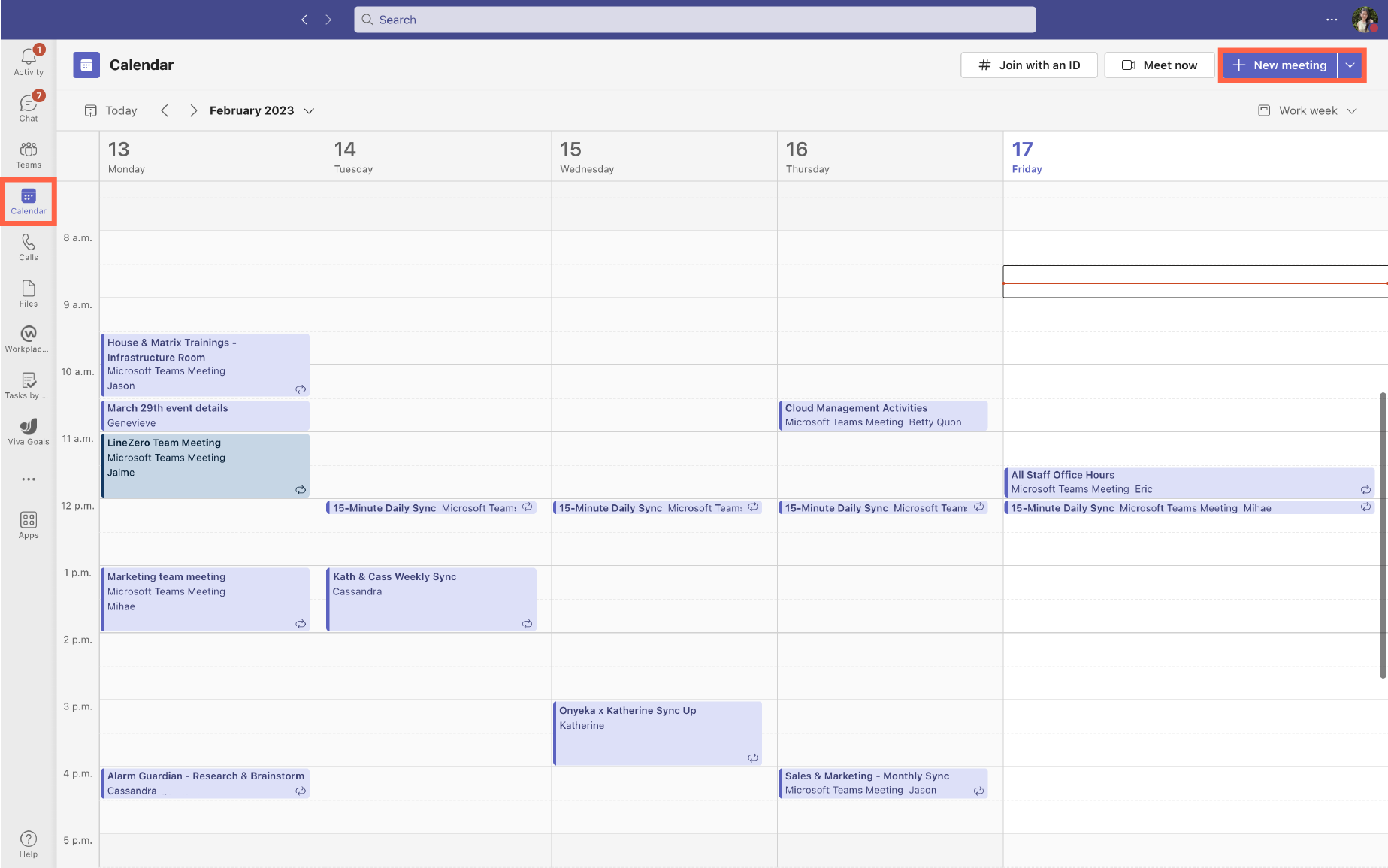 Microsoft Teams Meetings callendar view