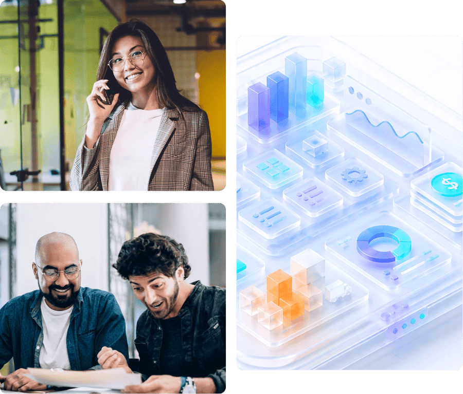 Business professionals using insights and analytics from Microsoft Dynamics 365 to make informed decisions and drive growth.