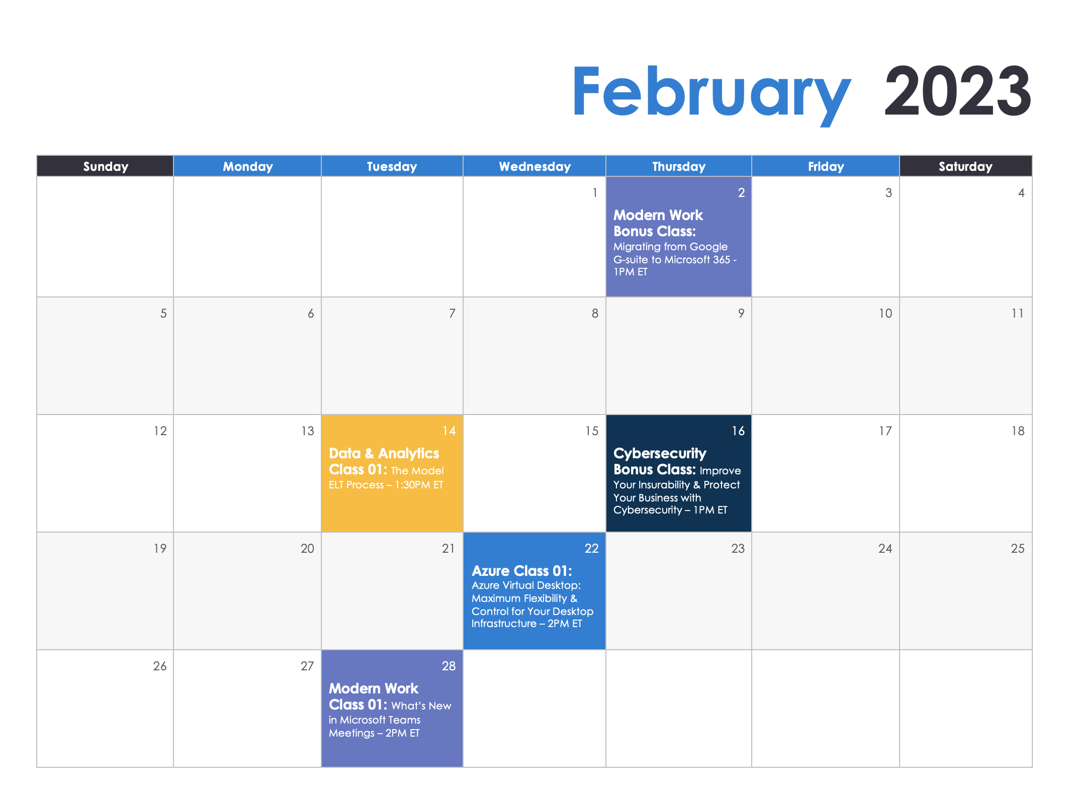 PSIT Academy Calendar - Feb