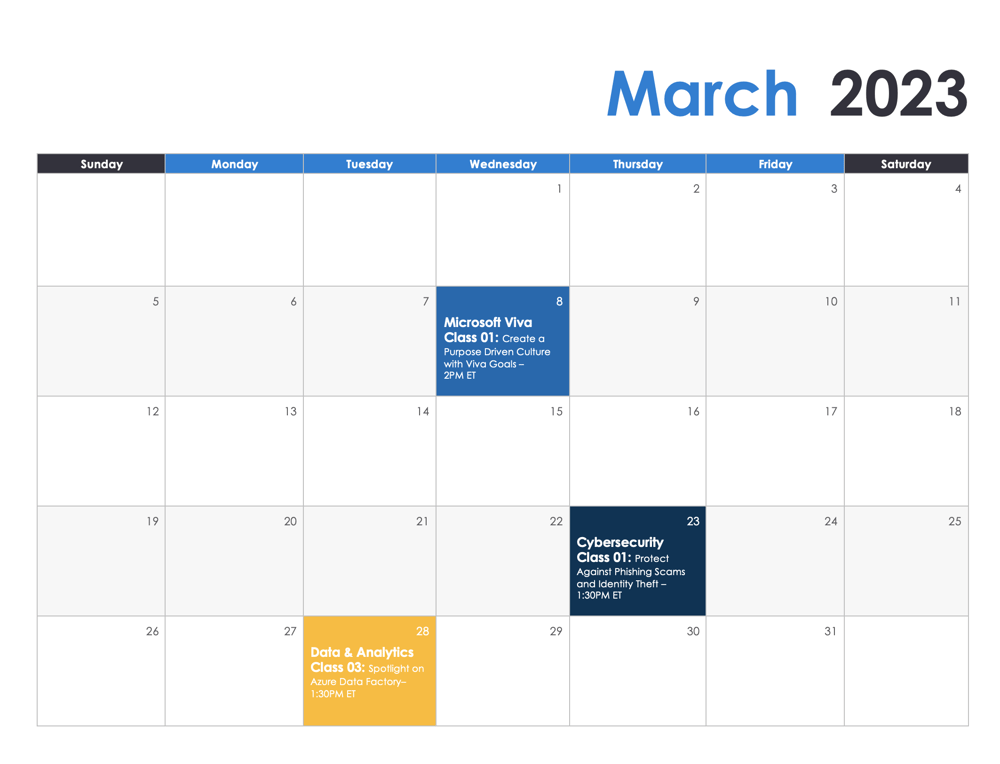 PSIT Academy Calendar Schedule - Mar