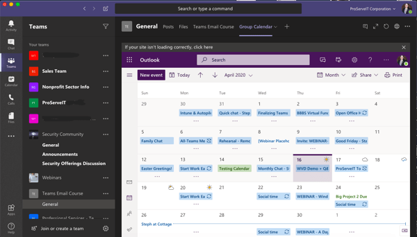 calendar Microsoft Teams