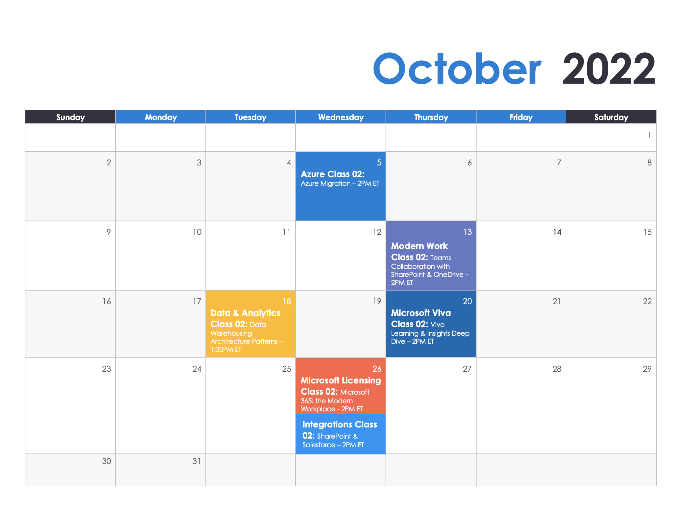 October PSIT Calendar
