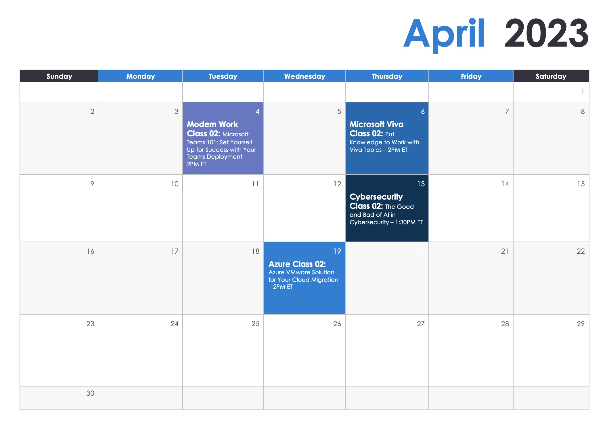 PSIT Academy Calendar Schedule - April