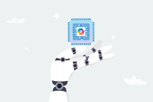 ai robot hand holding copilot logo
