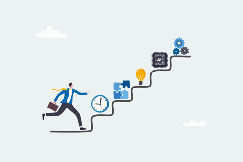 man climbing a ladder to success in a modern workplace