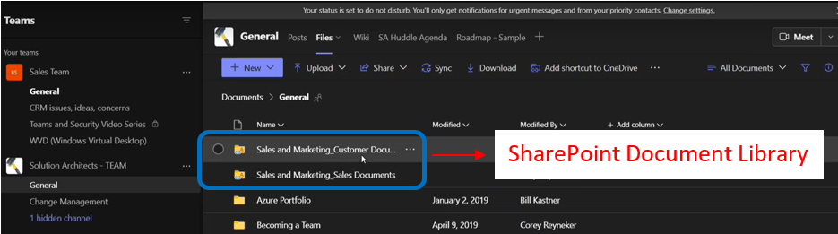 sharepoint document library in teams